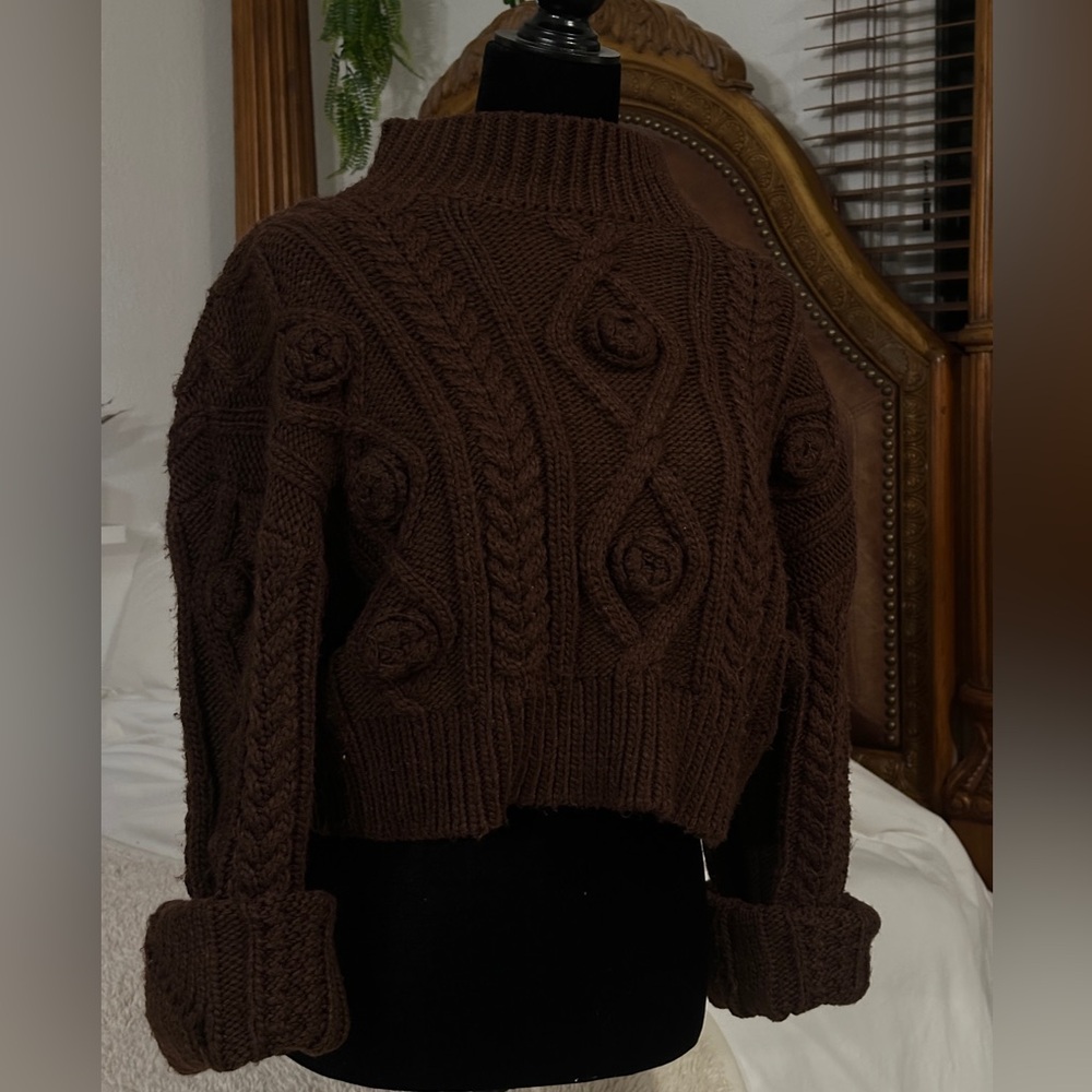 Zara Brown Cable Knit Sweater - Picture 3 of 5